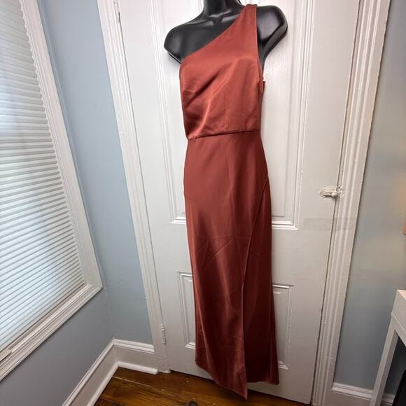 BHLDN Maxi Dress Womens 2 Rust Brown Sleeveless One Shoulder Anthropologie *Flaw - Picture 1 of 13